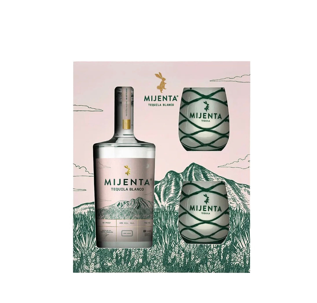 Mijenta Tequila Blanco Gift box with 2 glasses 750ml - instore pickup only