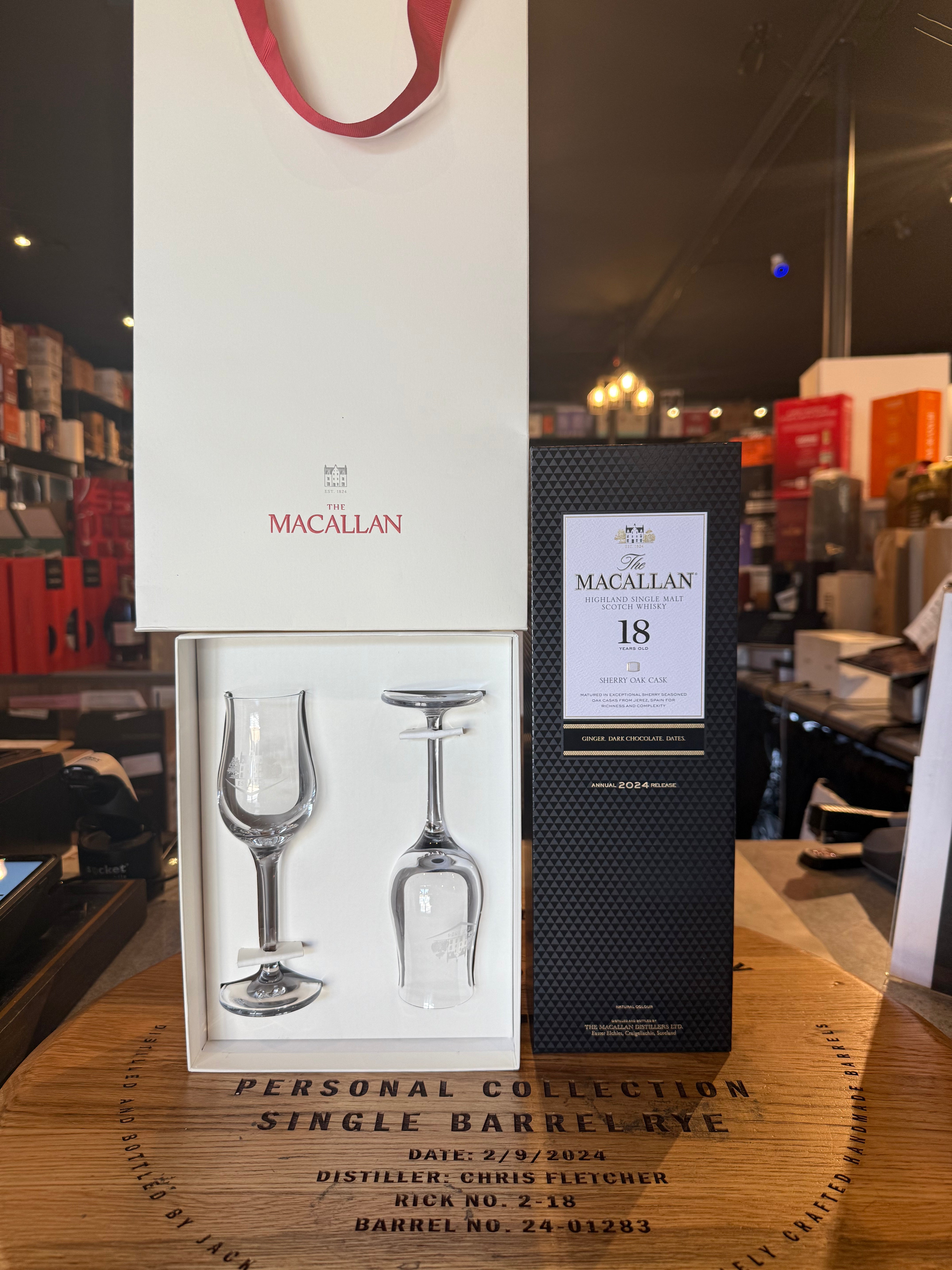 Father's day Special! Macallan SINGLE MALT SCOTCH WHISKEY Sherry 18 YEARS  + 2  Stölzle whiskey glass - store pickup only