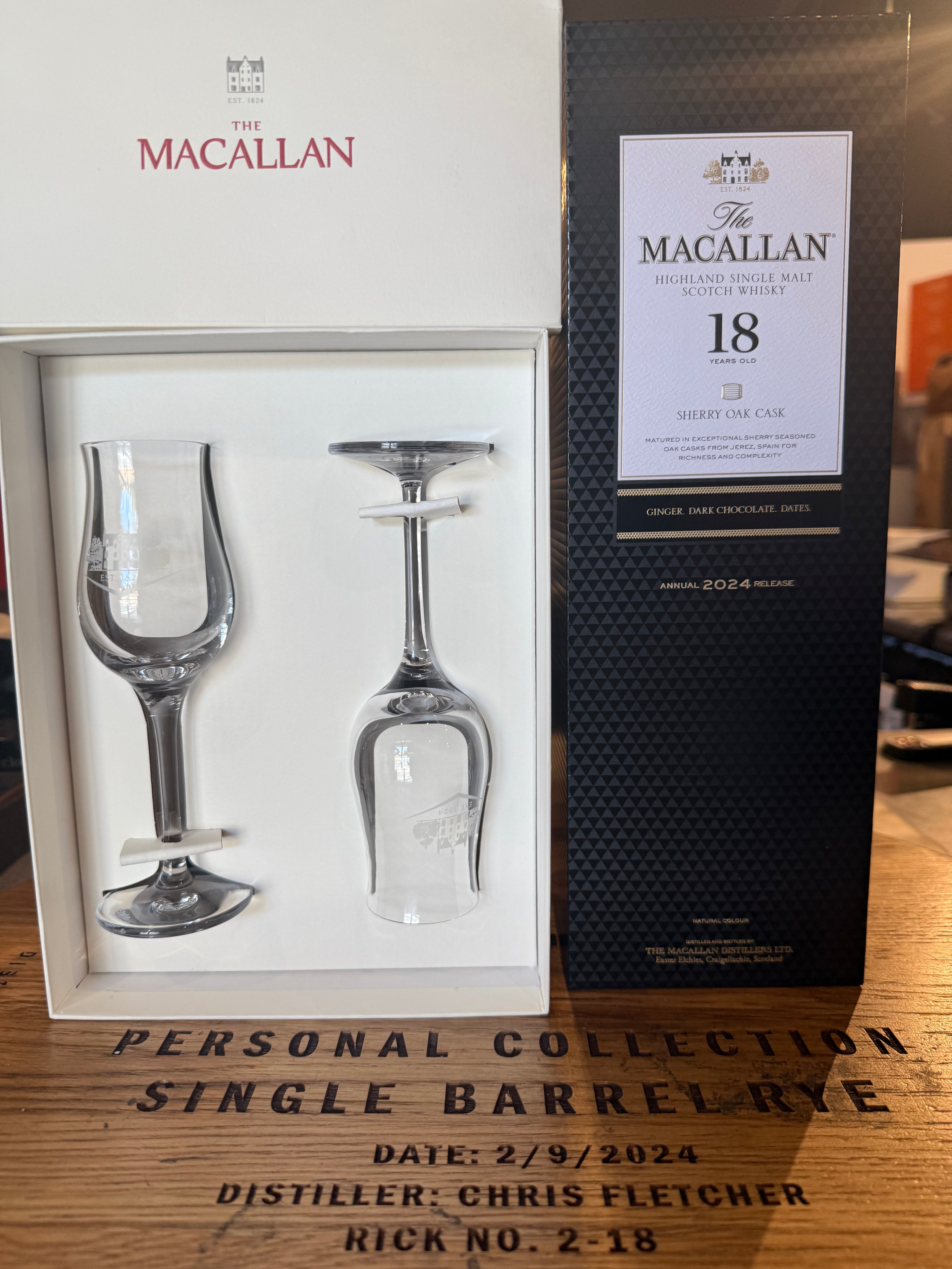 Father's day Special! Macallan SINGLE MALT SCOTCH WHISKEY Sherry 18 YEARS  + 2  Stölzle whiskey glass - store pickup only